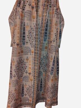 Tree of Life Duster Cardigan Jacket Maxi Robe Open Front Blue 44"